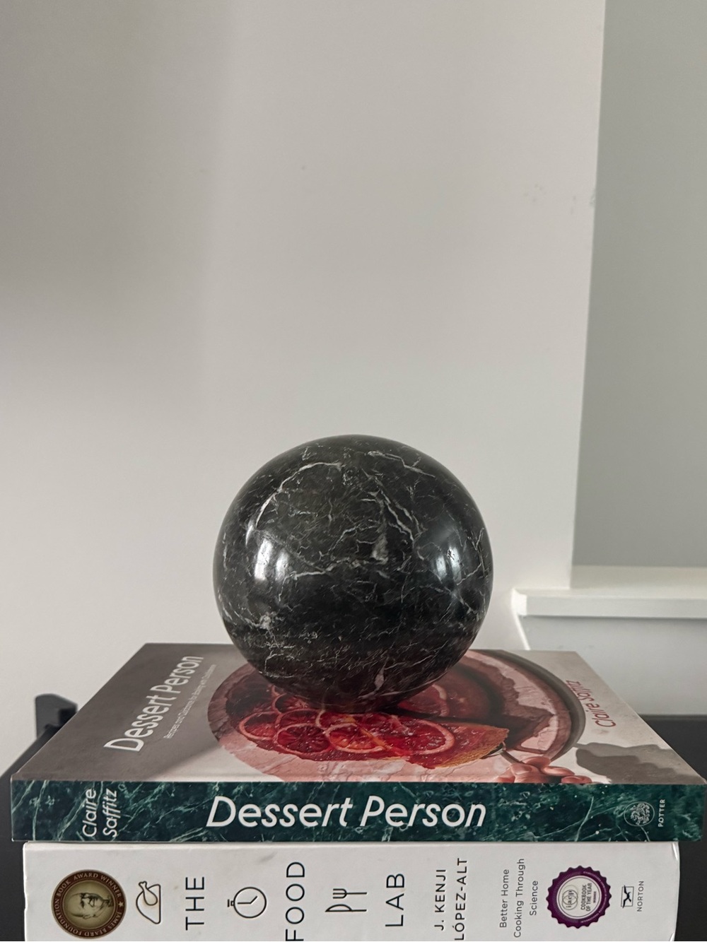 Solid Black Marble Decorative Sphere • Modern Coffee Table Decor • 5.5”